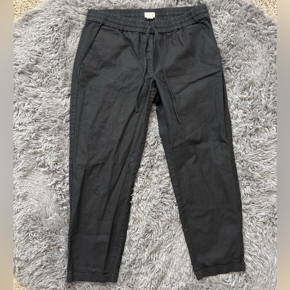 J. Crew Black Linen Blend Drawstring Pants Woman Size 10